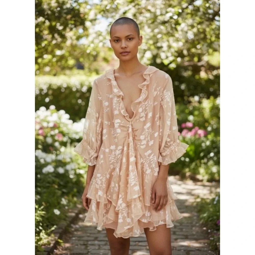 NWT ASOS Women's Ruffle Detail Open Back Balletcore Mini Dress 12P Pink - Picture 1 of 8
